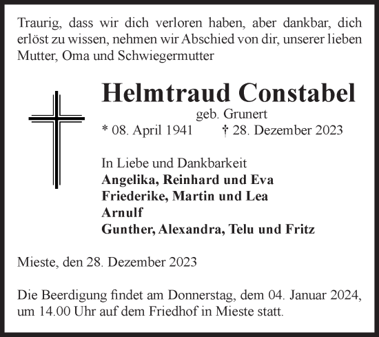 Traueranzeige von Helmtraud Constabel von Volksstimme Altmark West