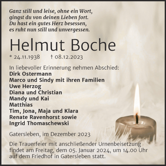 Traueranzeige von Helmut Boche von Trauerkombi Aschersleben
