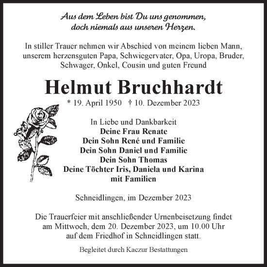 Traueranzeige von Helmut Bruchhardt von Volksstimme Staßfurt
