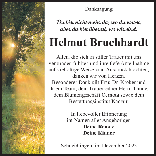 Traueranzeige von Helmut Bruchhardt von Volksstimme Staßfurt