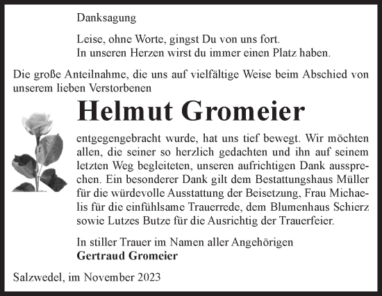 Traueranzeige von Helmut Gromeier von Volksstimme Altmark West