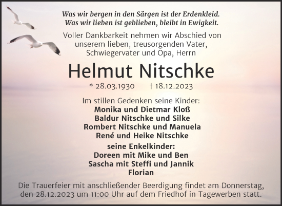 Traueranzeige von Helmut Nitschke von Mitteldeutsche Zeitung Weißenfels