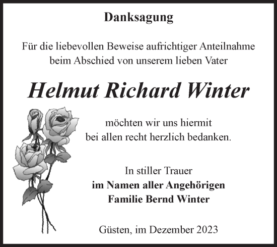 Traueranzeige von Helmut Richard Winter 