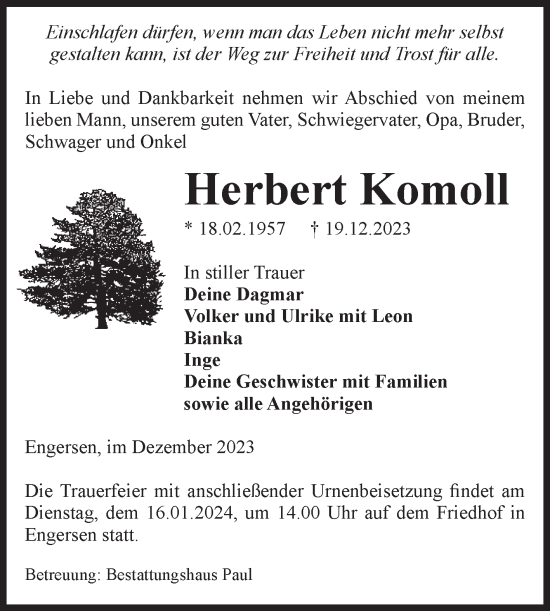 Traueranzeige von Herbert Komoll von Volksstimme Altmark West