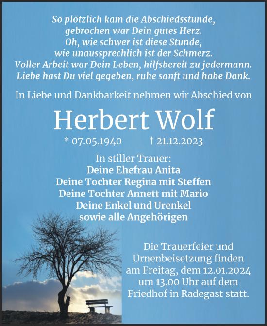 Traueranzeige von Herbert Wolf von Trauerkombi Köthen