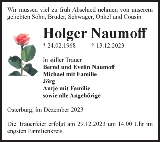 Traueranzeige von Holger Naumoff von Volksstimme Altmark Ost