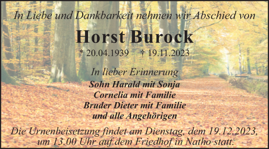 Traueranzeige von Horst Burock von Trauerkombi Dessau