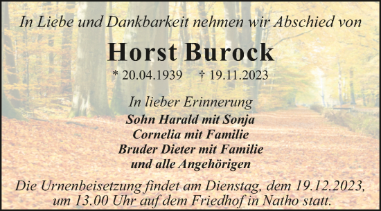 Traueranzeige von Horst Burock von Trauerkombi Wittenberg