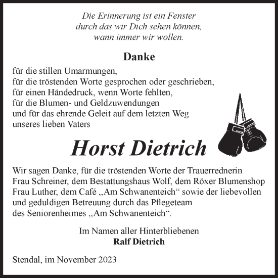 Traueranzeige von Horst Dietrich von Volksstimme Altmark Ost