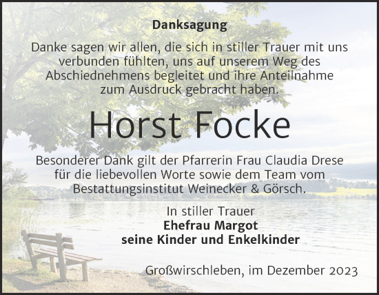 Traueranzeige von Horst Focke von Trauerkombi Bernburg