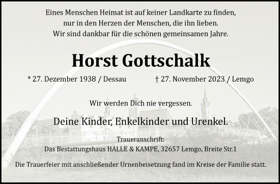 Traueranzeige von Horst Gottschalk von Mitteldeutsche Zeitung Dessau-Roßlau