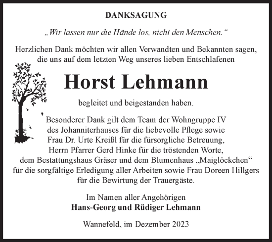 Traueranzeige von Horst Lehmann von Volksstimme Altmark West