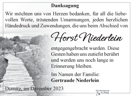 Traueranzeige von Horst Niederlein von Mitteldeutsche Zeitung Halle/Saalkreis