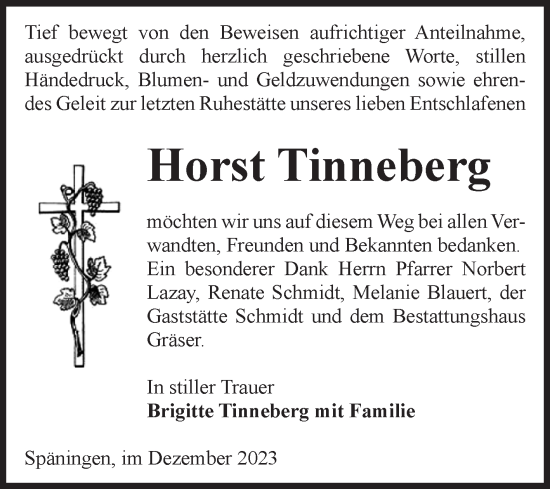 Traueranzeige von Horst Tinneberg von Volksstimme Altmark Ost