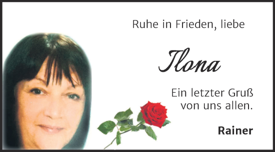Traueranzeige von Ilona  von Trauerkombi Aschersleben