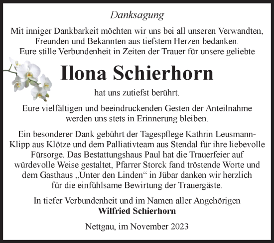 Traueranzeige von Ilona Schierhorn von Volksstimme Altmark West