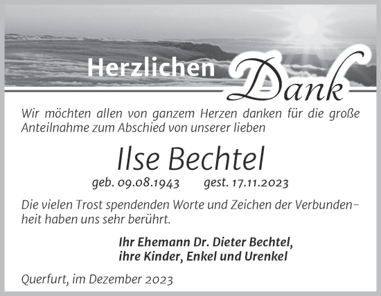 Traueranzeige von Ilse Bechtel von Trauerkombi Merseburg