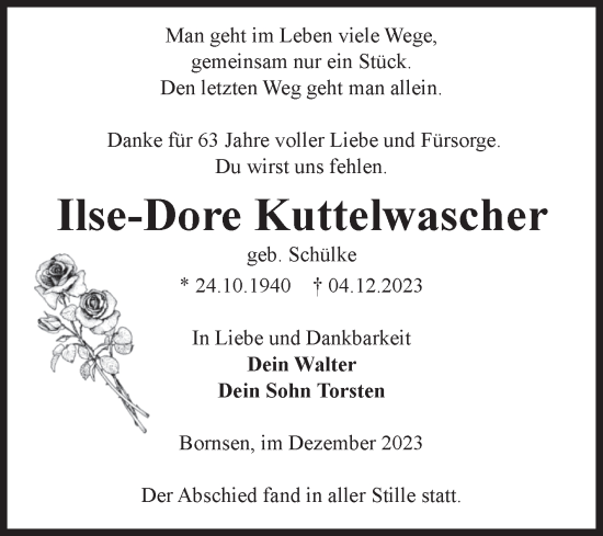 Traueranzeige von Ilse-Dore Kuttelwascher von Volksstimme Altmark West