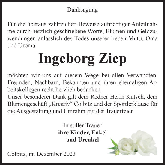 Traueranzeige von Ingeborg Ziep von Volksstimme Haldensleben/Wolmirstedt