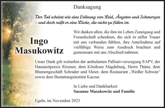 Traueranzeige von Ingo Masukowitz 
