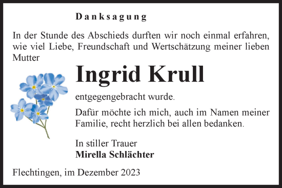 Traueranzeige von Ingrid Krull von Volksstimme Haldensleben/Wolmirstedt