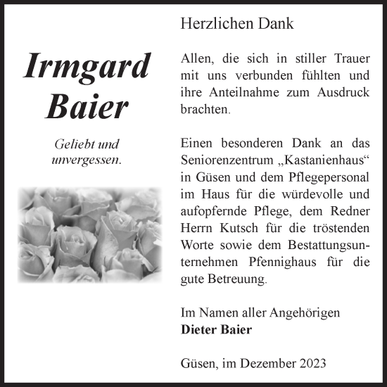Traueranzeige von Irmgard Baier von Volksstimme Burg/Genthin