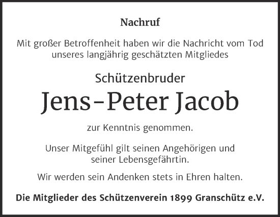 Traueranzeige von Jens-Peter Jacob von Trauerkombi Weißenfels