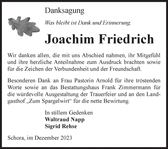 Traueranzeige von Joachim Friedrich von Volksstimme Zerbst