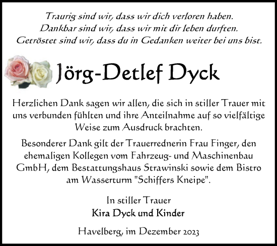 Traueranzeige von Jörg-Dedef Dyck von Volksstimme Altmark Ost