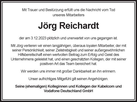 Traueranzeige von Jörg Reichardt von Volksstimme Altmark West