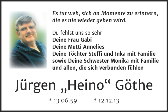 Traueranzeige von Jürgen Göthe von Trauerkombi Wittenberg