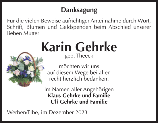 Traueranzeige von Karin Gehrke von Volksstimme Altmark Ost