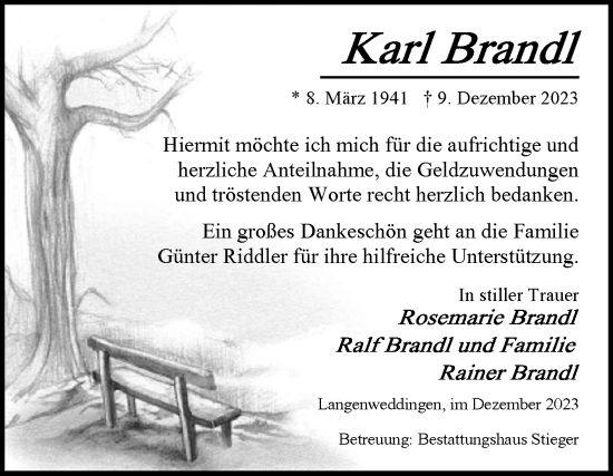 Traueranzeige von Karl Brandl von Volksstimme Oschersleben/Wanzleben