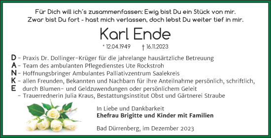 Traueranzeige von Karl Ende von Trauerkombi Merseburg