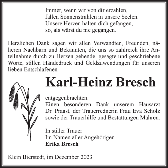 Traueranzeige von Karl-Heinz Bresch von Volksstimme Altmark West