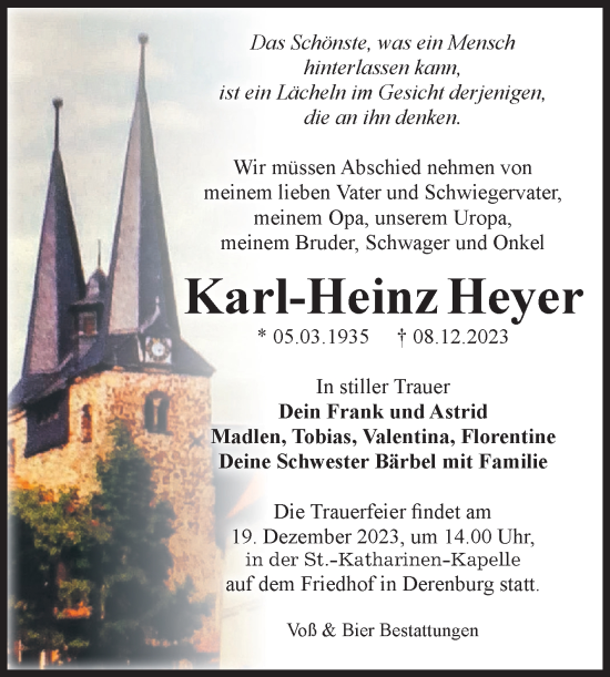 Traueranzeige von Karl-Heinz Heyer von Volksstimme Wernigerode