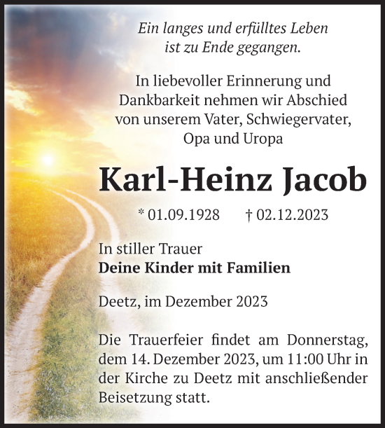 Traueranzeige von Karl-Heinz Jacob von Volksstimme Zerbst