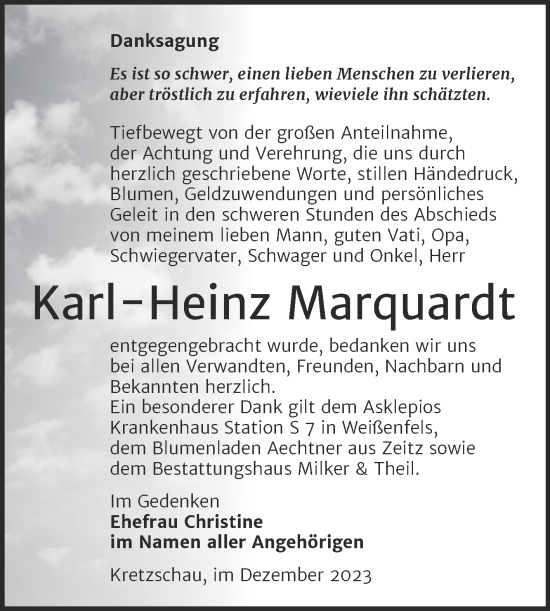 Traueranzeige von Karl-Heinz Marquardt von Trauerkombi Zeitz