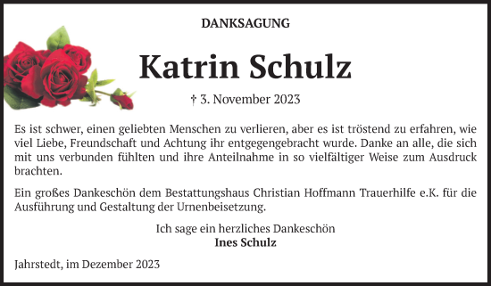 Traueranzeige von Katrin Schulz von Volksstimme Altmark West