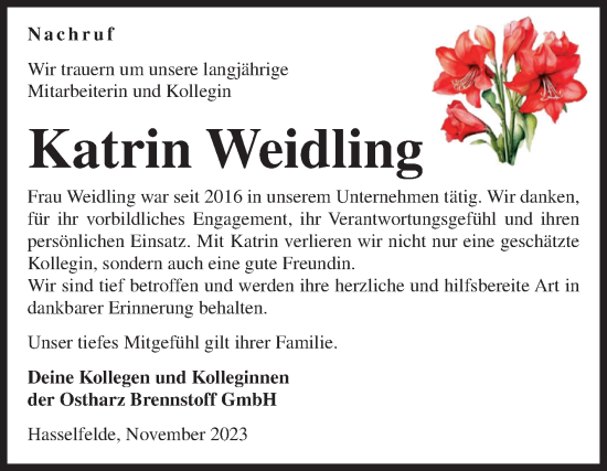 Traueranzeige von Katrin Weidling von Volksstimme Wernigerode