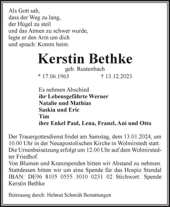 Traueranzeige von Kerstin Bethke von Volksstimme Altmark West