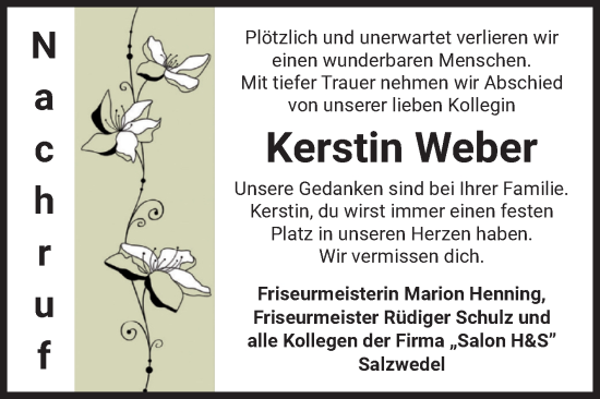 Traueranzeige von Kerstin Weber von Volksstimme Altmark West