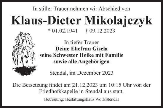 Traueranzeige von Klaus-Dieter Mikolajczyk von Volksstimme Altmark Ost