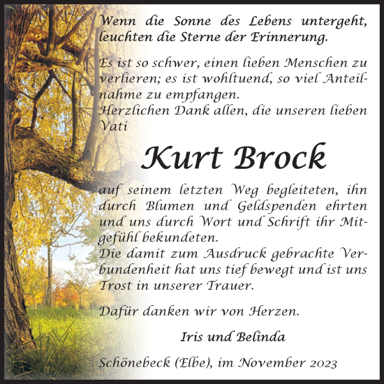 Traueranzeige von Kurt Brock von Volksstimme Schönebeck