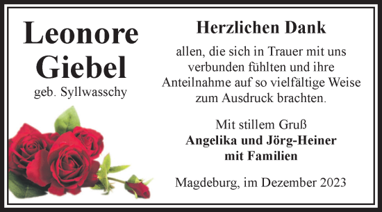 Traueranzeige von Leonore Giebel von Volksstimme Magdeburg