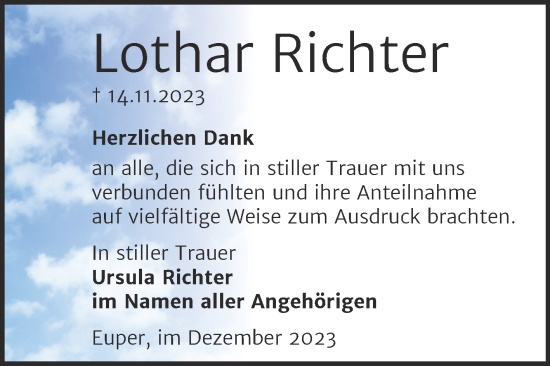Traueranzeige von Lothar Richter von Trauerkombi Wittenberg