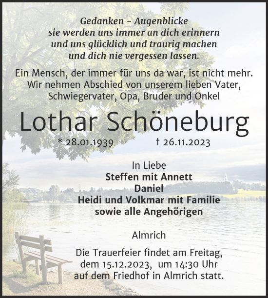 Traueranzeige von Lothar Schöneburg von Wochenspiegel Naumburg/Nebra