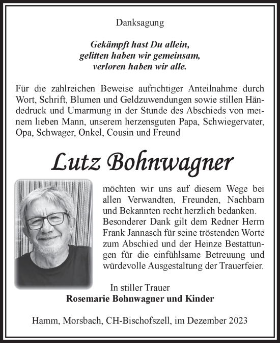 Traueranzeige von Lutz Bohnwagner von Volksstimme Schönebeck