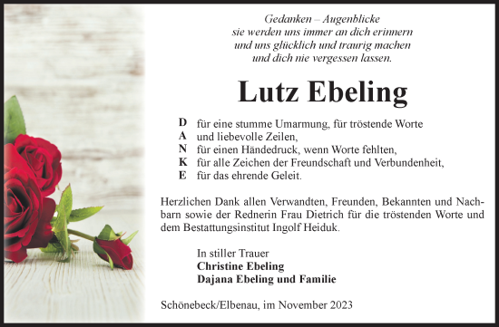 Traueranzeige von Lutz Ebeling von Volksstimme Schönebeck