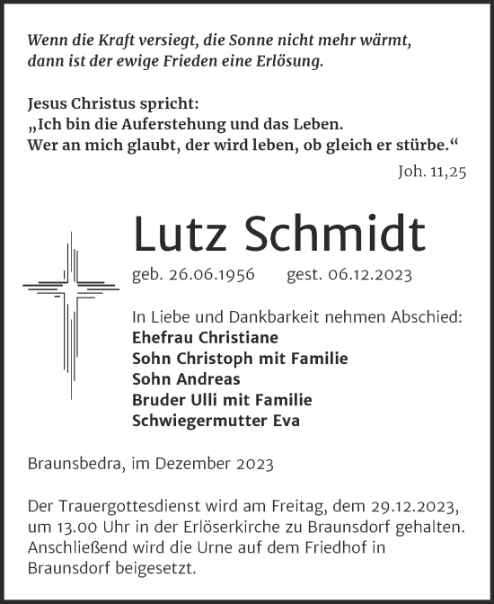 Traueranzeige von Lutz Schmidt von Trauerkombi Weißenfels